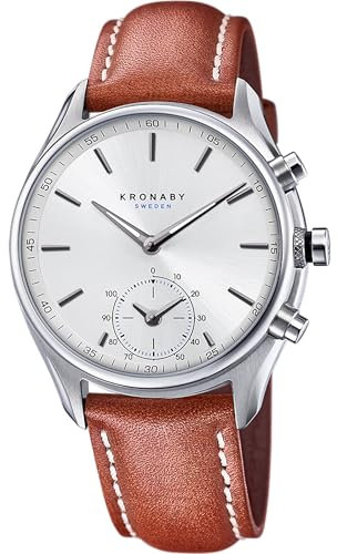 Kronaby Reloj Inteligente Hombre Híbrido de Cuero Marrón - Analógico Inteligente - Resistente al Agua 10 ATM S3781/5 - Control Música, Cuenta Pasos, Notifica y Rechaza Llamadas - Sekel