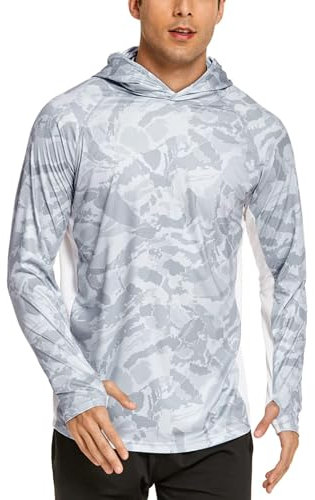 PINSPARK UV Shirt Herren Sport Tshirts UPF 50+ UV Sonnenschutz Langarmshirt Hoodie Kapuzenpullover mit Daumenloch Rashguard Atmungsaktiv Surfen Angeln Wandern Top Grau XL