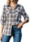 Aottori Chemisier à Carreaux Femme Coton Chemise Flanelle Chic avec Bouton Classique Blouse Bucheron Western Décontractée Retro Ecossaise Casual Vintage Blouse Bleu Marron L