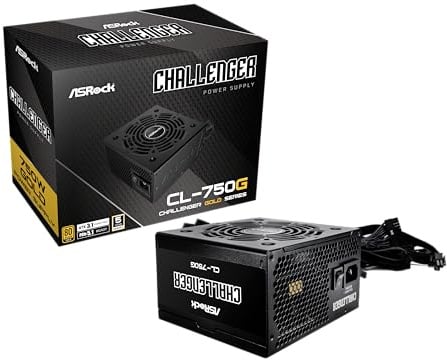 ASRock Challenger - Fuente de alimentación de 750 W ATX 3.1 Auto iCOOL Control de Ventilador Inteligente de 120 mm Hoja de Golf de 5 años de garantía CL-750G 80 Plus Gold Certified No Modular ATX3.1