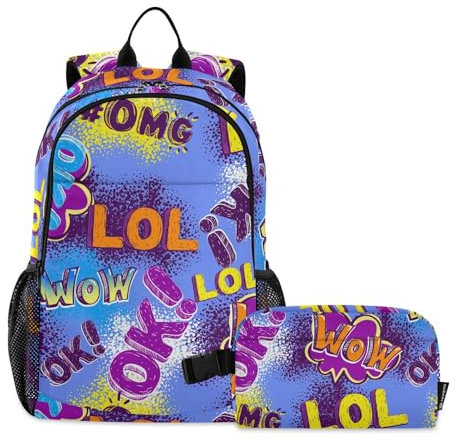 sanluoli 70er 80er Jahre Blau Retro Mode Buchstaben Jungen Rucksäcke mit Lunchbox Büchertaschen für Jungen mit Lunchtasche Schultasche mit Lunchtasche Alter 8-10 Jahre alt, 70er 80er Jahre blaue