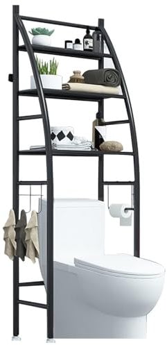 COSHANO Estantería sobre Inodoro WC Armario para Cuarto de Baño, Colada Ahorra Espacio Estante Almacenamiento, Color Negro, 166x47x25cm