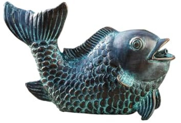 Bronze-Skulptur Wasserspeier Fisch | klein | Fontaine | 18x6x11cm | Tierfigur aus Bronze handgefertigt