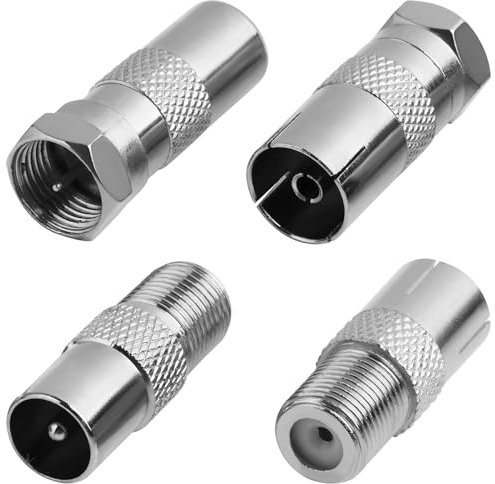 OnrySxn F to Coax Adapter, 4Pcs F Plug TV Aerial Connector F Connector Adaptor for Satellite Antenna Cable TV Router Modem Satellite Receiver Audio Video Equipment(4 Types)