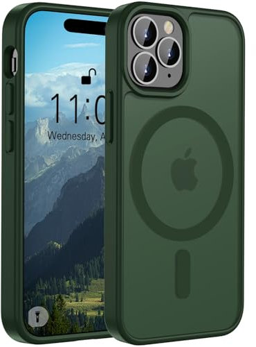 ORDA Magnetic Case for iPhone 15 Pro Case Compatible with MagSafe,for iphone 15 pro phone case Translucent Matte Back Slim,Military Grade Drop Proof Hard Back Protective Cover 6.1-Deep Green