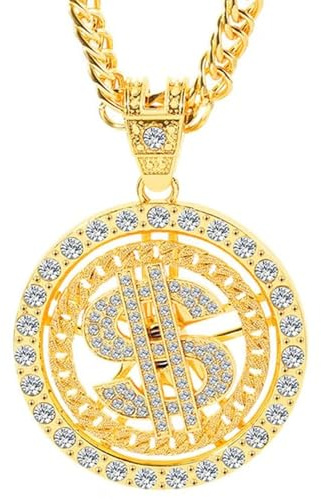 TPZORJX Party Fashion - Collana con segno $, strass dorato, accessorio per costumi, catena cubana uomo, collana hip hop