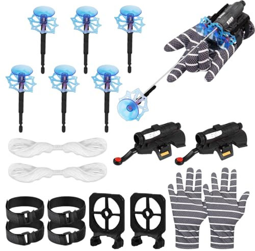 NHQZ 2 Stück Launcher Handschuh, Spide rm Launcher Handschuh, Spiderm Hero Handschuhe, Super Spider Launcher mit Maske und Aufkleber Cosplay Spiderm Handschuhe Spiderm Launcher Spielzeug