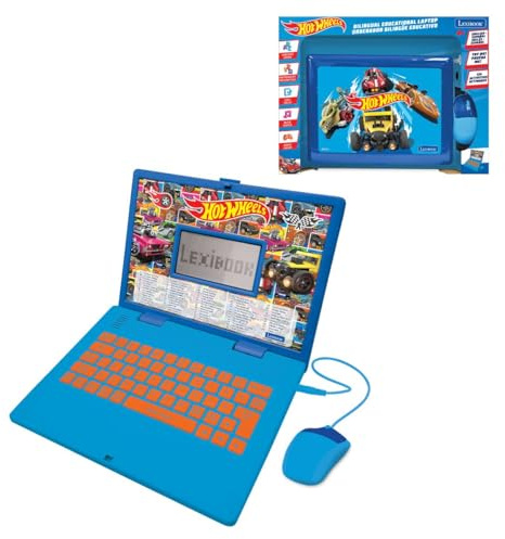 Lexibook, Hot Wheels Educational Laptop for kids, JC598HWi2 | English/Spanish, Bilingual, 124 activities, Writing, Maths, Logic, Music