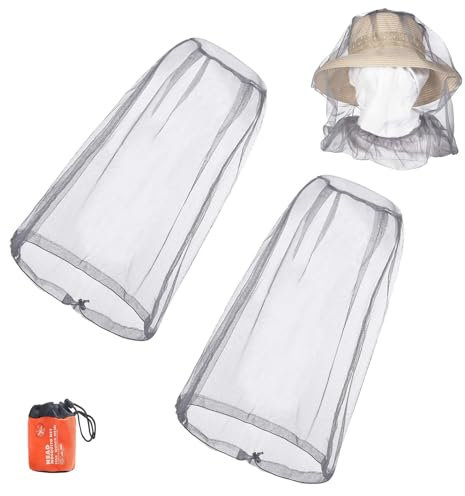 2 Stück Moskitonetz Kopf, Gesicht Insektenschutz Hut, Moskito Kopfnetz, Netzartiges Netz Mückenschutz Hut, mit Tragetasche Fliegennetz, für Camping, Wandern, Angeln, Gartenarbeit Outdoor-Enthusiasten