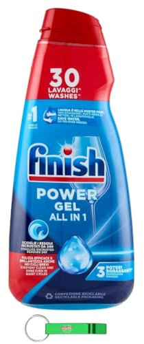 8 X Finish Powergel Fresh Detersivo Liquido per Lavastoviglie Multifunzione Effetto Sgrassante 30 Lavaggio 600ml + Portachiavi Beni Culinari Gratis