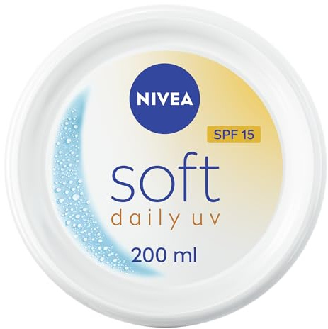 NIVEA Soft Daily UV SPF15 (200ml), 48H Moisturising Cream for Face, Body and Hands with Vitamin E and Jojoba Oil, Hand Cream with Factor 15 Sun Protection Moisturises Deeply, Vegan Formula Day Cream