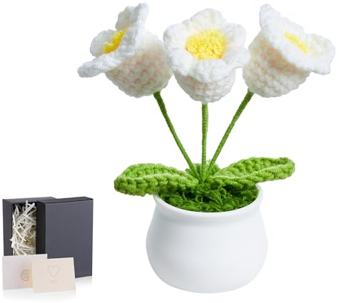 GUJOXILA Geschenke für Frauen Gehäkelte Blume Deko Maiglöckchen Weiß Künstliche Blumen Valentinstag Deko Geburtstag Valentinstag Muttertagsgeschenk Dankeschön Geschenk