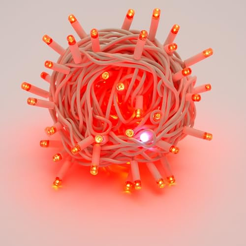 IXTRIMA Catena Luminosa 300 LED, 30Mt, Luce Rosso, Cavo Bianco, IP65, Prolungabile, Effetto Flash, ghirlanda nataliza, negozi, balcone natale