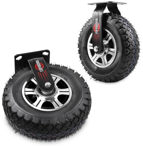 Bockrolle 2er Set | Luftbereift Ø 250 x 90 mm Rad | Ruhig Luftreifen | Schwerlastrad | Aluminium-Leichtmetallrad | für Wagen, Karren, Werkbänke, Werkzeugkästen | Einzelrad bis 170 kg
