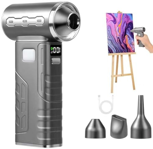 Yarryuter Mini Souffleur de Peinture Sans avec 3 Buses et 5 Vitesses pour le Coulage de Peinture Acrylique et L'Art Fluide