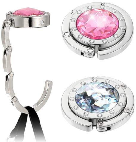 Sibba 2 PCS Foldable Purse Hook Portable Folding Handbag Hanger Table Hook, Crystal Rhinestone Women's Bag Hangers, Women Purse Holders Deskclips Desk Hooks for Handbags Dining Out and Office Use