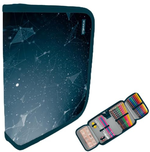 itenga Federmäppchen Jungen 28-teilig gefüllt – Schüler-Etui 1-Zipper mit Stiften, Lineal & Zubehör – Mäppchen Schule Grundschule (Motiv Hightech Abstrakt)