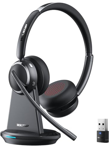 Wireless Headset with Mic for Work, Bluetooth 6.0 Headset with Microphone for PC, 65H AI Noise Cancelling Mic, 60ft Range, USB Dongle & Charging Base, On-Ear Headphones for Teams Zoom Call Center
