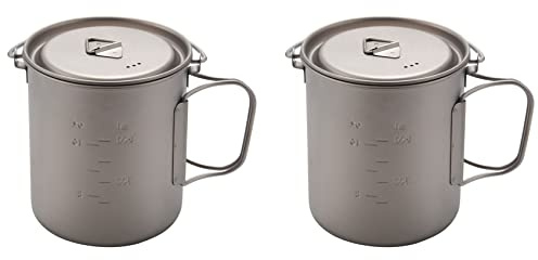 YGBWAOV 2X de Olla de Titanio Al Aire Libre Ollas Vajilla de Camping de Agua de Picnic de Café Té con Tapa Olla 750 Ml