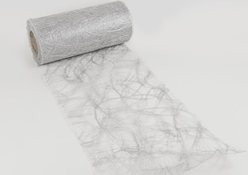 Protinam Sizoweb 20cm x 5m Tischläufer Tischband in Silber zur Dekoration wie Sommer, Ostern, Weihnachten oder Hochzeiten abgelängt (5m, Silber 1400)
