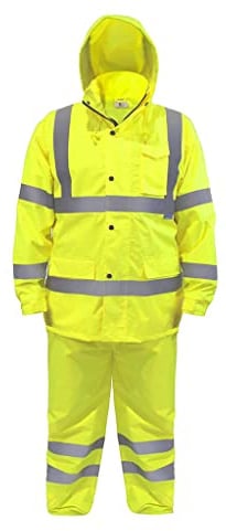 JORESTECH High Visibility Rain Suit Set, Reflective Jacket Class 3 & Pants Class E, ANSI/ISEA 107-2015 Type R, Waterproof PU Coated, Yellow Jacket/Lime Pants (Medium)