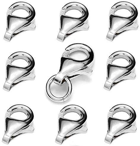My-Bead 10 Stück Karabinerverschlüsse 9mm 925 Sterling Silber nickelfrei Karabiner 2mm Binderinge basteln DIY