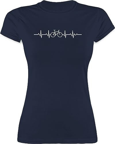 Shirt Damen - Fahrzeuge - Herzschlag Fahrrad I Rad Geschenke Mountainbiker Geschenk I Fahrradfahrer I - L - Navy Blau - Radfahrerin Tshirt männertagsgeschenke MTB Shirts Motiven Fahrzeug Bike