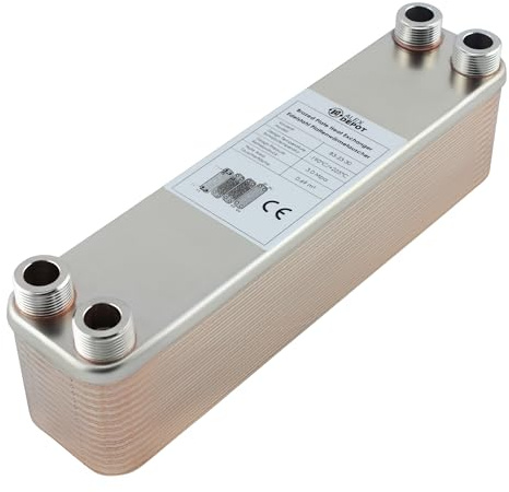 Edelstahl Plattenwärmetauscher B3-23-30 mit 4x 3/4 Zoll Anschluss – max. 135 kW, 4 m³/h Durchfluss für Heizung, Solar, Wärmepumpe