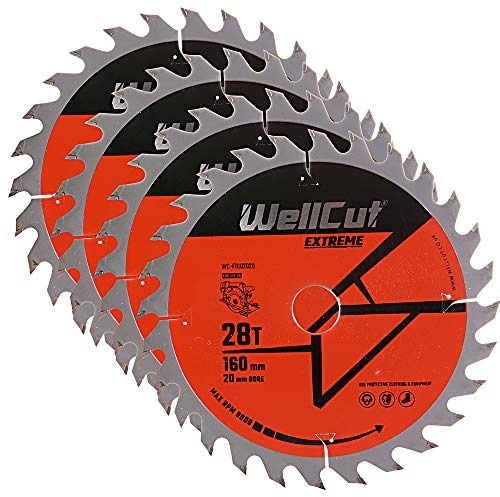 WellCut TCT Saw Blade 160mm x 28T x 20mm Bore Suitable for Festool - TS55 Pack of 4