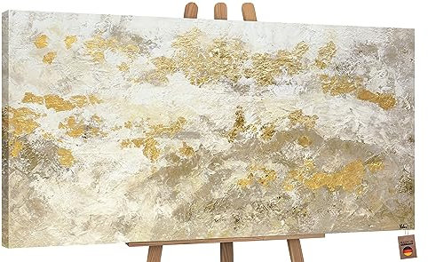 YS-Art Abstrakt Acryl Gemälde auf Leinwand handgemalt mit Blattgold glänzendes Gold Wandbilder Wohnzimmer moderne Wohndekor Bilder Büro echte Kunst 160x80 cm