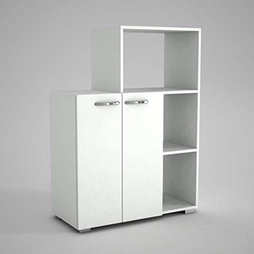 moebel17 Pars Mehrzweckschrank modern, Badschrank Holz, Küchenschrank Weiß, Apothekerschrank mit 3 Regalfächer, Schrank mit 2 Türen, 90 x 124 x 42 cm, 4265