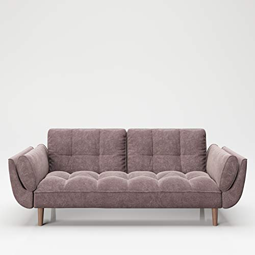 PLAYBOY Sofa mit Bettfunktion, Samtstoff in Rosa, Rose Quartz, stabile Massivholzfüsse, Bettsofa mit verstellbarer Rückenlehne, 2er Sofa, 3er Sofa, Sofabett, 2-Sitzer, Retro-Design, Club-Stil