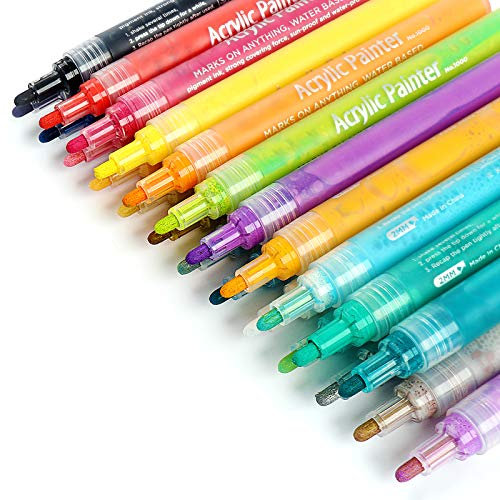 ANYUKE Acrylstifte Marker Stifte Set, 24 Wasserbasis Acrylfarben Stift zum Steine Bemalen Holz Glas Blumentopf Körper, Acrylmarker Pen für Papier Gästebuch Hochzeit Scrapbooking Schulprojekt
