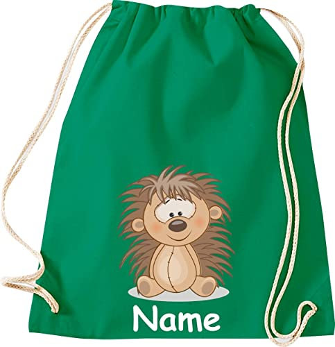 Shirtinstyle Gym Sack Kinder Turnbeutel Tiere Igel mit Wunschnamen, Beutel Tasche, Farbe Kellygreen