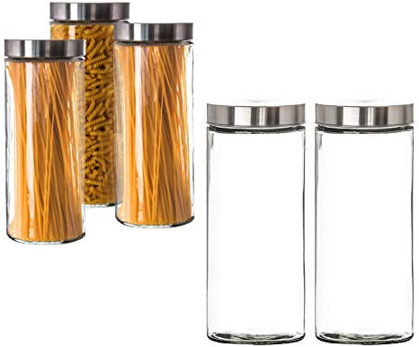 BigDean 2er Set Vorratsgläser 2,2 Liter Set Glas Schraubglas Lebensmittelglas Edelstahldeckel Schraubverschluss 27 x 11 cm Spaghettiglas