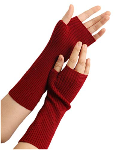 Prettystern Damen mid-lange Kaschmir Pulswärmer Arm-Stulpen fingerlose Ripp gestrickt Handschuhe Rot