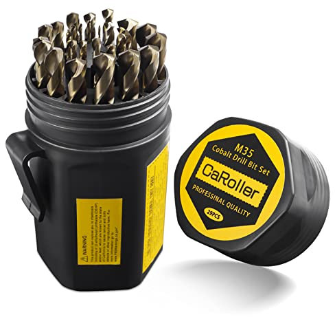 CaRoller Cobalt Drill Bit Set 29-Piece M35 Cobalt Steel Metal Drill Bits Durable Round Shank Drill Sets for Steel, Wood Plastic Sheet Metal – Includes Practical Cup-Type Holder (29pcs Cobalt)