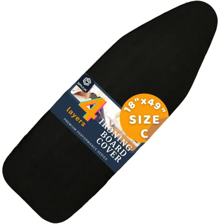 Ironing Board Cover and Pad Standard Size 18x49 inch,Large Extra Wide, Adjustable Elastic Edge Fit, Extra Thick, Heat Reflective, Non Stick Scorch and Stain Resistant (18 X 49, Black)