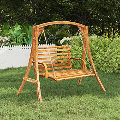 Hollywoodschaukel Fichtenholz mit Ketten und Armlehnen, Holz-Schaukelbett, Schaukelsitz mit Rückenlehne, Gartenmöbel, Wetterfeste, Schaukelstuhl, Teak-Finish 91x130x58 cm