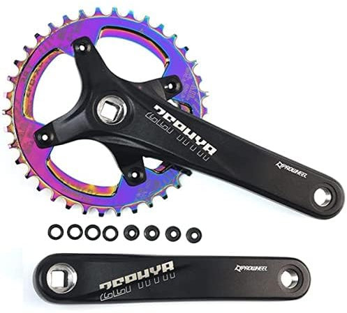 splumzer 170mm Vierkantkurbel für Mountainbike mit 104 Lochkreis 32/34/36/38T Kettenblatt, Wide Narrow Aluminium Alloy MTB Kurbel (Bunt, 36T)
