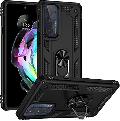 BestST Case Compatible with Motorola Moto Edge 20 Case,Screen Protector Heavy Duty Shockproof Impact-Resistant Ultimate Armor Cover Bumpers Protective phone case,with Ring Kickstand,Black