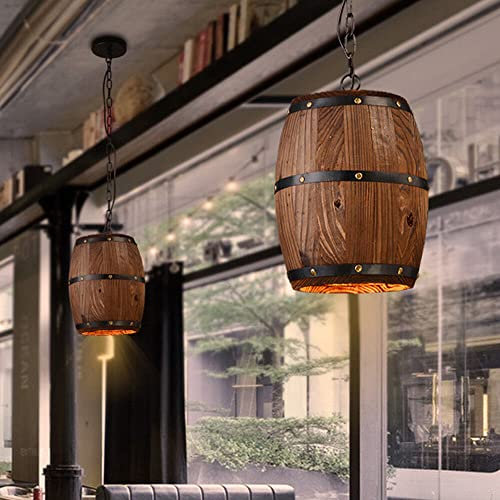 Industriellen Retro Holz Weinfass Hängeleuchte Lampe Pendelleuchte Deckenlampe Loft Anhänger Leuchte E27 Deckenpendelleuchte für Schlafzimmer Wohnzimmer Bar Cafe Restaurant (Ohne Glühbirne)
