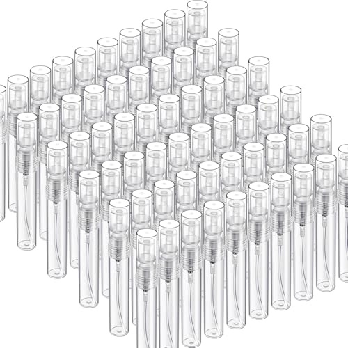 Fandamei 60PCS 5ml Mini Spray Bottle, Mini Clear Plastic Spray Bottle Empty, Fine Mist Refillable Mini Perfume Bottle, Perfume Atomizer, Small Empty Sample Containers, Plastic Portable Travel Bottle