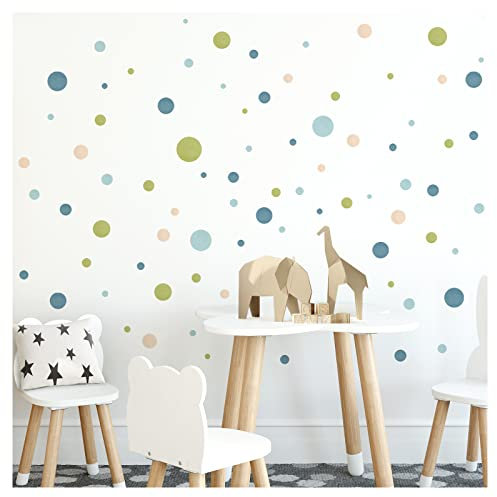 Little Deco Wandsticker 120 Punkte Wandtattoo Kinderzimmer Kreise blau grün beige Wandaufkleber Pastell Babyzimmer selbstklebend Dots DL886-2
