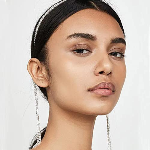 TseenYi Silber funkelndes Haarband mit Quaste, Kristall,lang,glitzernd,Haarband mit Quaste Boho, Haarband mit Quaste, Haarband, Kristall,Strass,Haarreif,Braut,Hochzeit,Schmuck für Frauen und Mädchen