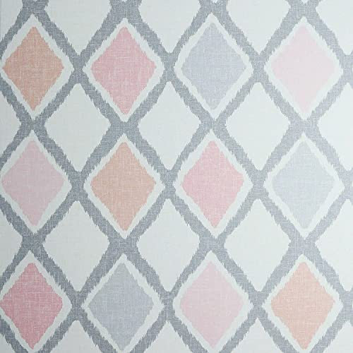 SOPHIE LAURENCE Diamond Geometric Wallpaper Blush Pink Grey Wall Decal for Living Room Bedroom (Sample - Blush Pink Grey White)