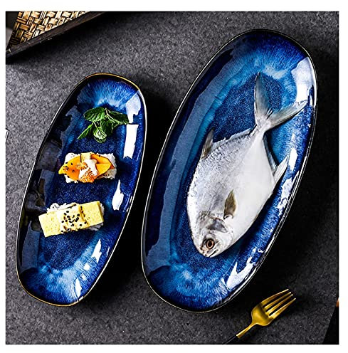 Speiseteller im Ofen-Stil, Servierplatte, Porzellan, oval, für Fleisch, Vorspeisen, Dessertteller, Fischteller (L)