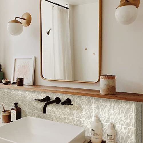 Alwayspon Piastrelle adesive in vinile impermeabile, stacca e attacca, autoadesive, per cucina, bagno, soggiorno, stile boho, 20 x 20 cm, 10 pezzi, marrone chiaro