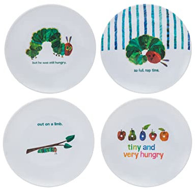 Godinger Eric Carle Toddler Plate, Kids Plate Set, Toddler Plate Set, Kids Plates, Kids Dinnerware Set, BPA Free Melamine Dishes, The Very Hungry Caterpillar Tiny and Hungry Set of 4