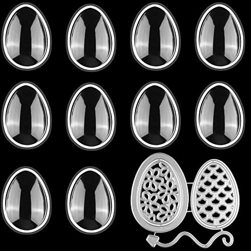10 Stück transparente Kunststoff-Shaker-Kuppeln mit 5Stück/Sets Eier/Ballon-Stanzformen für Kartenherstellung Ostereier, Metall-Stanzschablone dimensionale Shaker-Kuppeln Kunststoff geschwollene